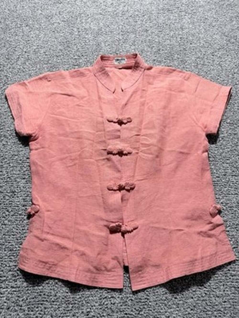 VTG Cambodia, Coral/Salmon 100% Silk Y2K, Boho, Frog Button, Tiki Blouse, Large